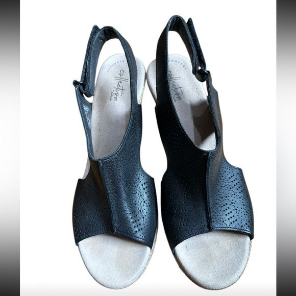 Clark’s Collection Black Leather Langley Rosen Wedge Sandal - Picture 4 of 10